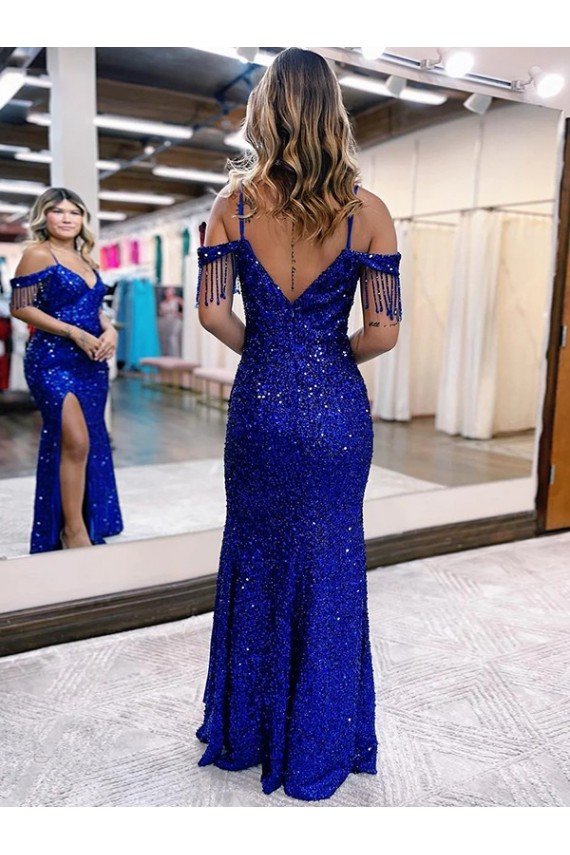 Affordable Cold Shoulder Sleeveless Long Floor Length Velvet Sequin Prom Dress with Slit UK