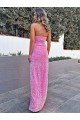 Affordable Halter Sleeveless Long Floor Length Velvet Sequin Prom Dress with Slit UK