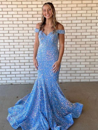 Affordable Mermaid Off the Shoulder Sleeveless Long Floor Length Velvet Sequin Prom Dress UK