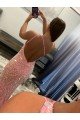 Affordable Open Back One Shoulder Sleeveless Long Sweep Train Velvet Sequin Prom Dress UK