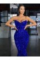 Affordable Mermaid Spaghetti Straps Sleeveless Long Sweep Train Velvet Sequin Prom Dress UK