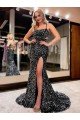 Affordable Spaghetti Straps Sleeveless Long Sweep Train Velvet Sequin Prom Dress UK