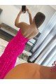 Affordable Strapless Sleeveless Long Sweep Train Velvet Sequin Prom Dress with Side Slit UK