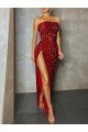 Affordable Strapless Sleeveless Long Floor Length Velvet Sequin Prom Dress High Side Slit UK