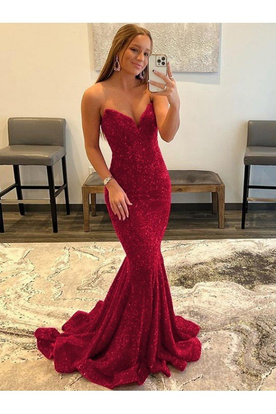 Affordable Sweetheart Sleeveless Long Sweep Train Velvet Sequin Prom Dress UK