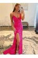 Affordable Velvet Sequin Long V-Neck Sleeveless Sweep Train Prom Dress with Slit UK