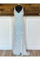 Affordable V-Neck Sleeveless Long Sweep Train Velvet Sequin Prom Dress UK