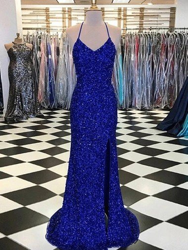 Affordable V-Neck Sleeveless Long Velvet Sequin Prom Dress UK