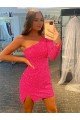 Affordable Short Velvet Sequin One Shoulder Long Sleeves Homecoming Dress / Prom Dress UK