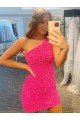 Affordable Short One Shoulder Sleeveless Velvet Sequin Homecoming Dress / Prom Dress UK