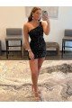 Affordable One Shoulder Sleeveless Short Velvet Sequin Homecoming Dress / Prom Dress UK