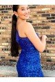 Affordable One Shoulder Sleeveless Short Velvet Sequin Royal Blue Homecoming Dress / Prom Dress UK