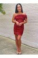 Affordable Short One Shoulder Sleeveless Velvet Sequin Cocktail Homecoming Dress / Prom Dress UK