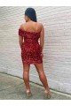 Affordable Short One Shoulder Sleeveless Velvet Sequin Cocktail Homecoming Dress / Prom Dress UK