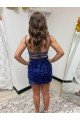 Affordable Spaghetti Straps Backless Sleeveless Short Velvet Sequin Homecoming Dress / Prom Dress UK