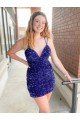 Affordable Sleeveless Short Velvet Sequin V-Neck Homecoming Dress / Prom Dress UK