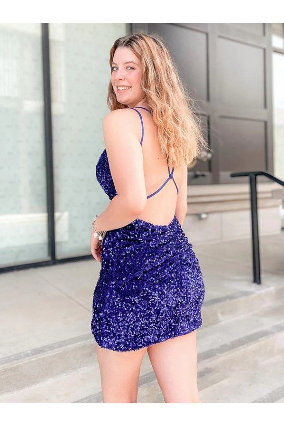 Affordable Sleeveless Short Velvet Sequin V-Neck Homecoming Dress / Prom Dress UK