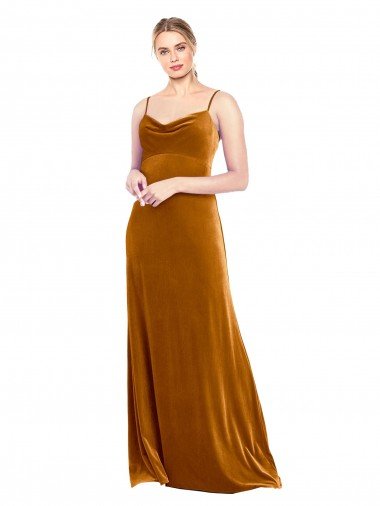 Affordable Long Velvet Cowl Neck Slip Bridesmaid Dress / Prom Dress UK