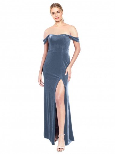 Affordable Draped Sleeves Wide Scoop Neck Off the Shoulder Velvet Bridesmaid Dress / Prom Dress UK