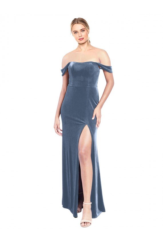 Affordable Draped Sleeves Wide Scoop Neck Off the Shoulder Velvet Bridesmaid Dress / Prom Dress UK