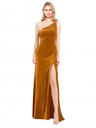 Affordable Sleek One Shoulder Long Formal Velvet Bridesmaid Dress / Prom Dress UK