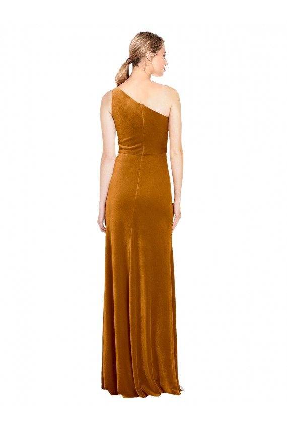 Affordable Sleek One Shoulder Long Formal Velvet Bridesmaid Dress / Prom Dress UK