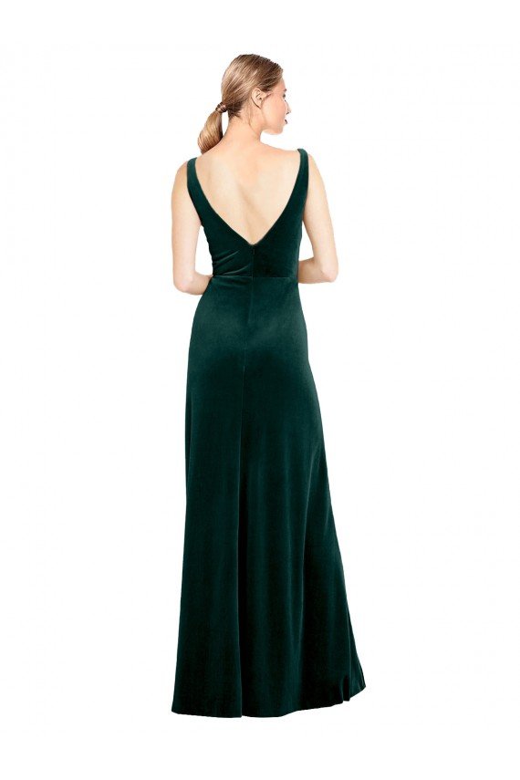 Affordable Sleek V-Neck Long Formal Velvet Bridesmaid Dress / Prom Dress with Side Slit UK