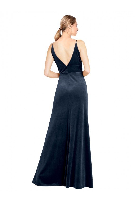 Affordable V-Back Long Velvet Bridesmaid Dress / Prom Dress with Notched V-Neck and Spaghetti Straps UK