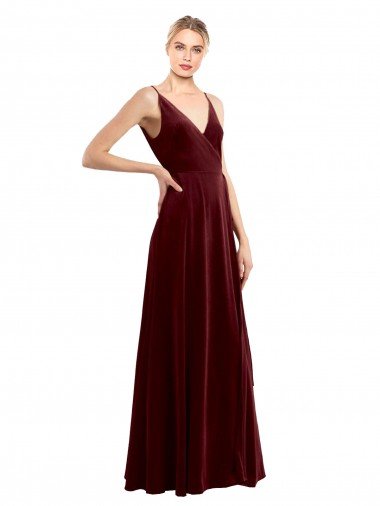 Affordable Faux Wrap V-Neck Sleek Long Formal Velvet Bridesmaid Dress / Prom Dress UK