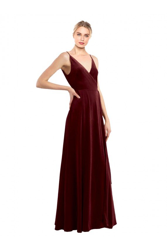 Affordable Faux Wrap V-Neck Sleek Long Formal Velvet Bridesmaid Dress / Prom Dress UK