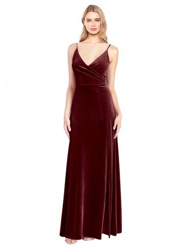 Affordable Faux Surplice Neckline Slim A-Line Long Velvet Bridesmaid Dress / Prom Dress UK