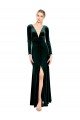 Affordable Plunging V-Neckline Long Sleeves Open Back Velvet Bridesmaid Dress / Prom Dress UK