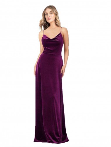 Affordable Draped Neckline Spaghetti Straps Formal Velvet Bridesmaid Dress / Prom Dress UK