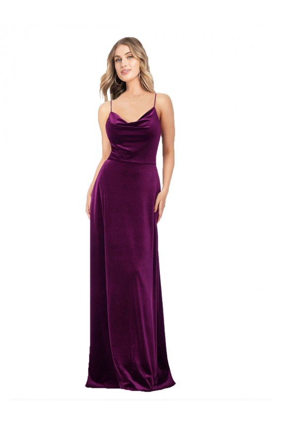 Affordable Draped Neckline Spaghetti Straps Formal Velvet Bridesmaid Dress / Prom Dress UK