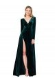 Affordable Deep V-Neck Long Sleeves Formal Velvet Bridesmaid Dress / Prom Dress with High Side Split UK