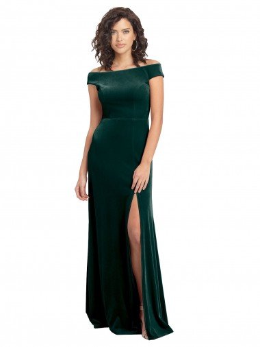 Affordable Floor Length Cap Sleeves Long Formal Velvet Bridesmaid Dress / Prom Dress with High Side Slit UK