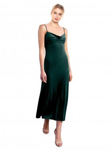 Affordable Midi Cocktail Length Cowl Neck Velvet Slip Bridesmaid Dress / Prom Dress UK