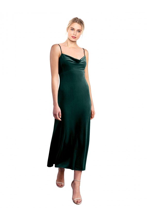 Affordable Midi Cocktail Length Cowl Neck Velvet Slip Bridesmaid Dress / Prom Dress UK