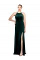 Affordable Long Jewel Neck Full Length Velvet Bridesmaid Dress / Prom Dress with Side Slit UK