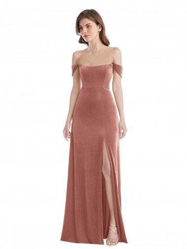 Affordable Off the Shoulder Flounce Sleeve Velvet Maxi Bridesmaid Dress / Prom Dress UK