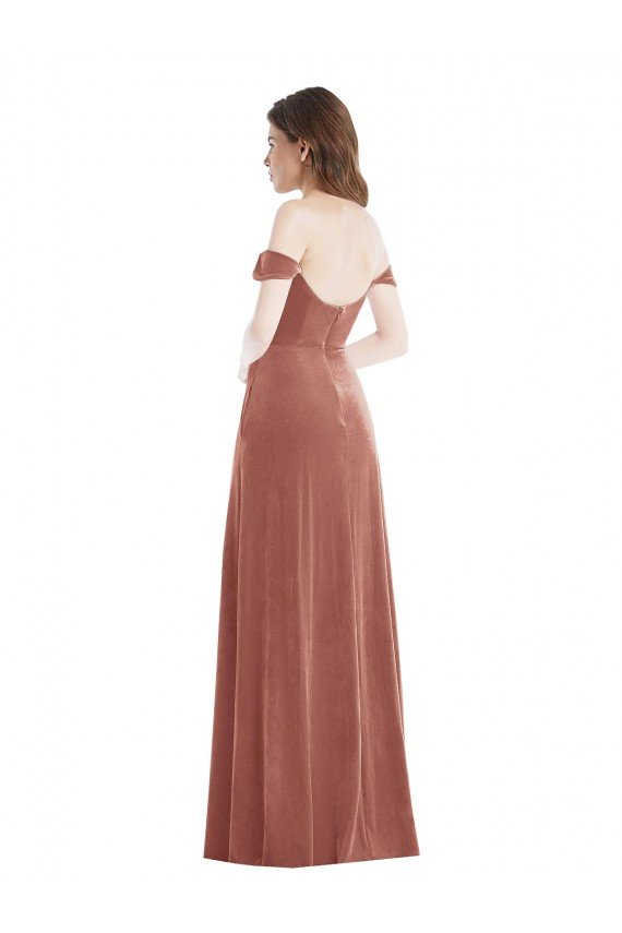 Affordable Off the Shoulder Flounce Sleeve Velvet Maxi Bridesmaid Dress / Prom Dress UK