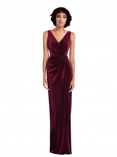 Affordable Draped Skirt Faux Wrap Velvet Maxi Bridesmaid Dress / Prom Dress UK