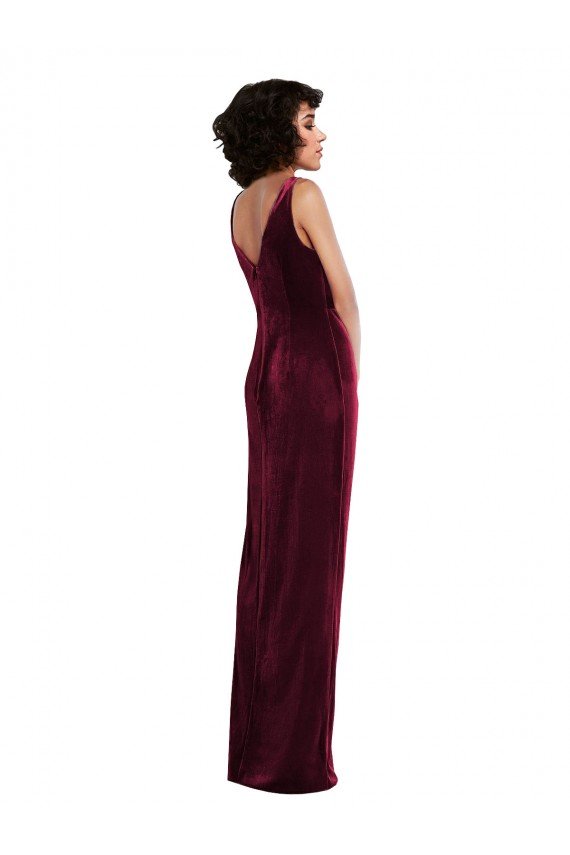 Affordable Draped Skirt Faux Wrap Velvet Maxi Bridesmaid Dress / Prom Dress UK