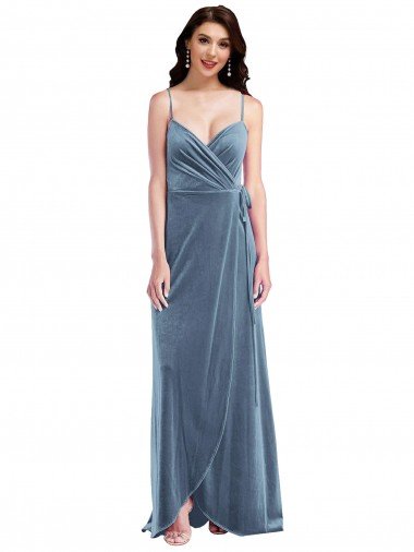 Affordable Velvet Wrap Maxi Bridesmaid Dress / Prom Dress with Pockets UK