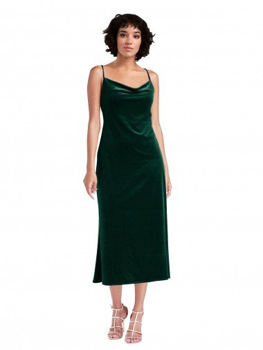 Affordable Midi Length Cowl Neck Formal Velvet Short Cocktail Slip Bridesmaid Dress / Prom Dress UK