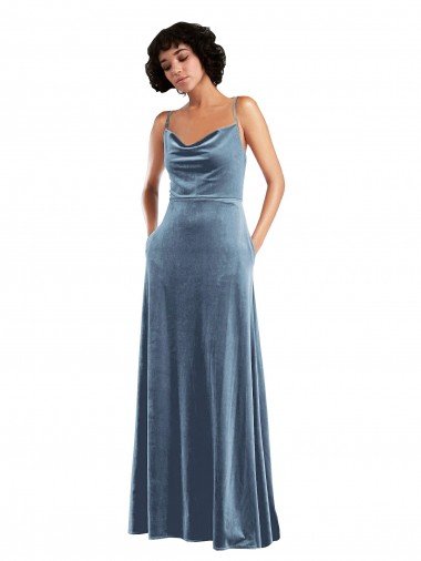 Affordable Sleek Cowl Neck Velvet Maxi Bridesmaid Dress / Prom Dress with Pockets UK