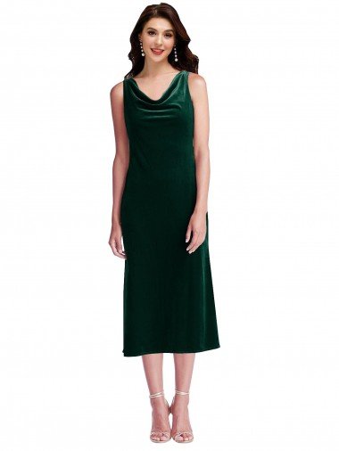 Affordable Cowl Neck Velvet Midi Cocktail Length Bridesmaid Dress / Prom Dress UK