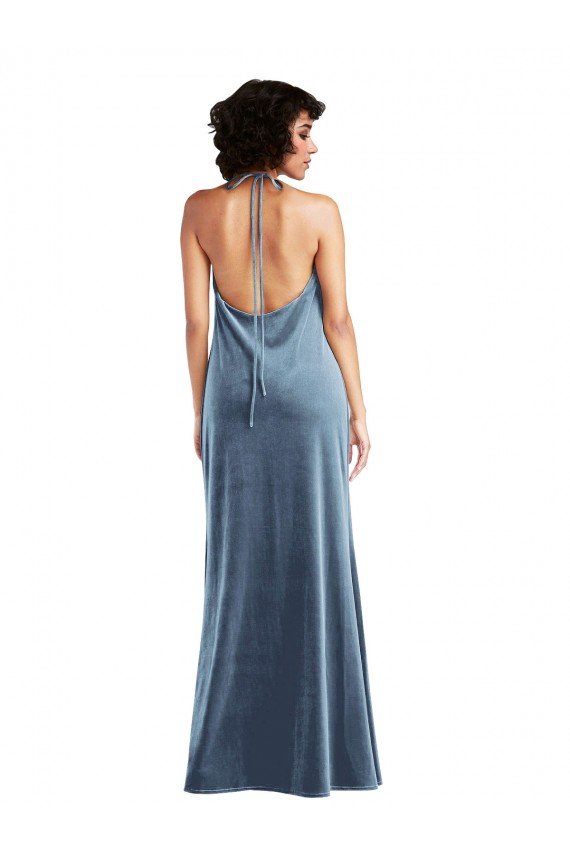 Affordable Cowl Neck Velvet Maxi Slip Prom Dress UK