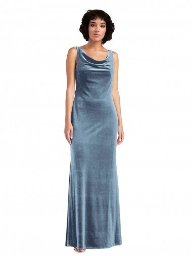 Affordable Floor Length Cowl Neck Long Stretch Velvet Maxi Bridesmaid Dress / Prom Dress UK