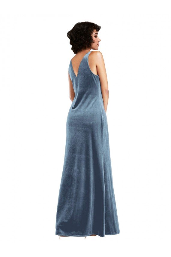 Affordable Floor Length Cowl Neck Long Stretch Velvet Maxi Bridesmaid Dress / Prom Dress UK